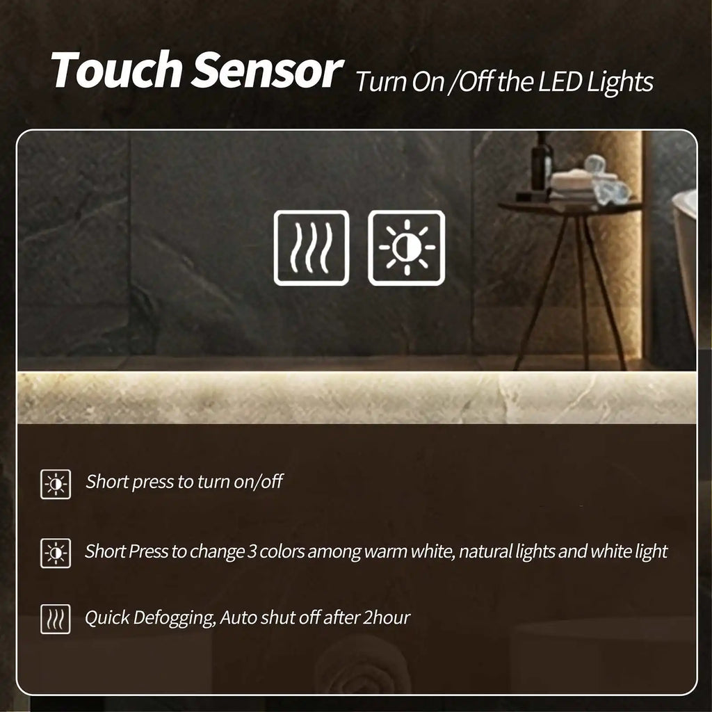 Miroir LED à cadre métal anti-buée – 3 couleurs, variateur tactile
