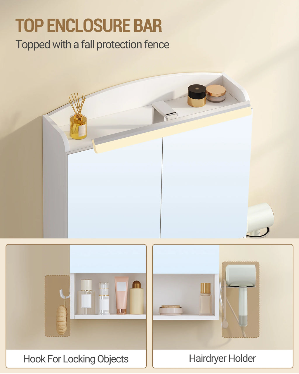 Armoire de toilette avec miroir et éclairage LED – prise intégrée, blanche