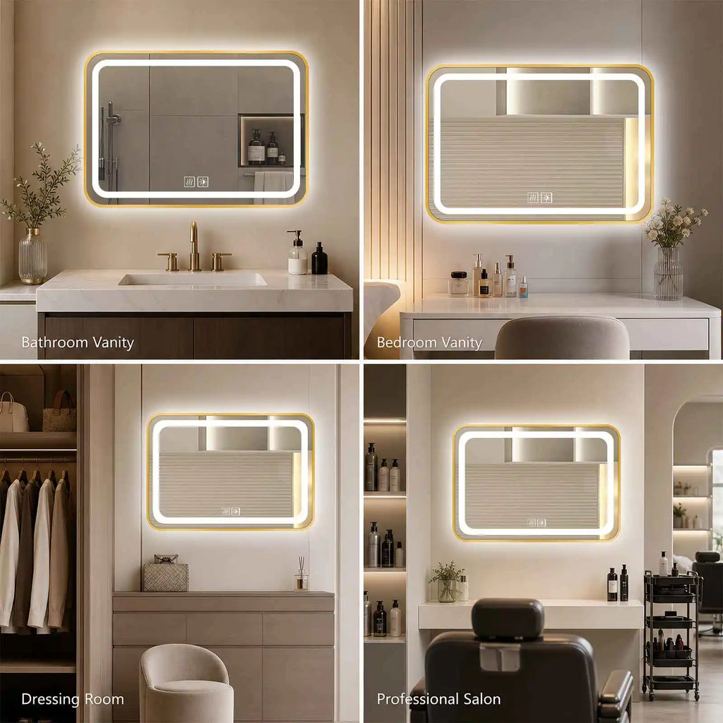 Miroir LED à cadre métal anti-buée – 3 couleurs, variateur tactile