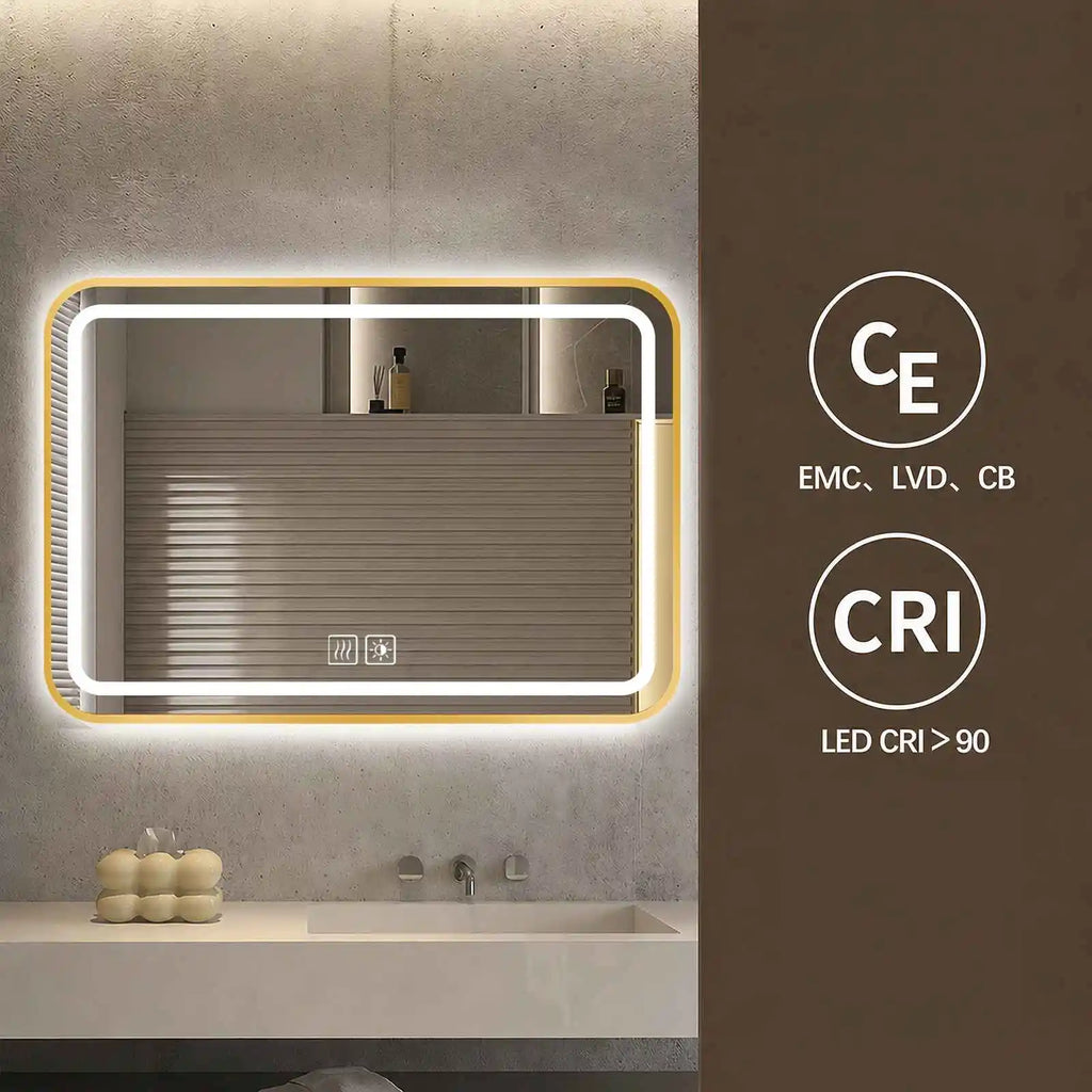 Miroir LED à cadre métal anti-buée – 3 couleurs, variateur tactile