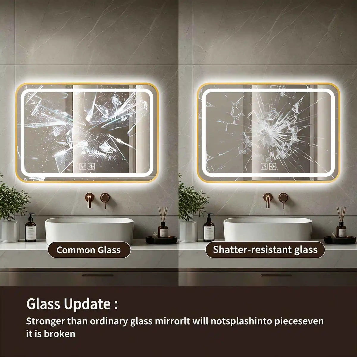 Miroir LED à cadre métal anti-buée – 3 couleurs, variateur tactile