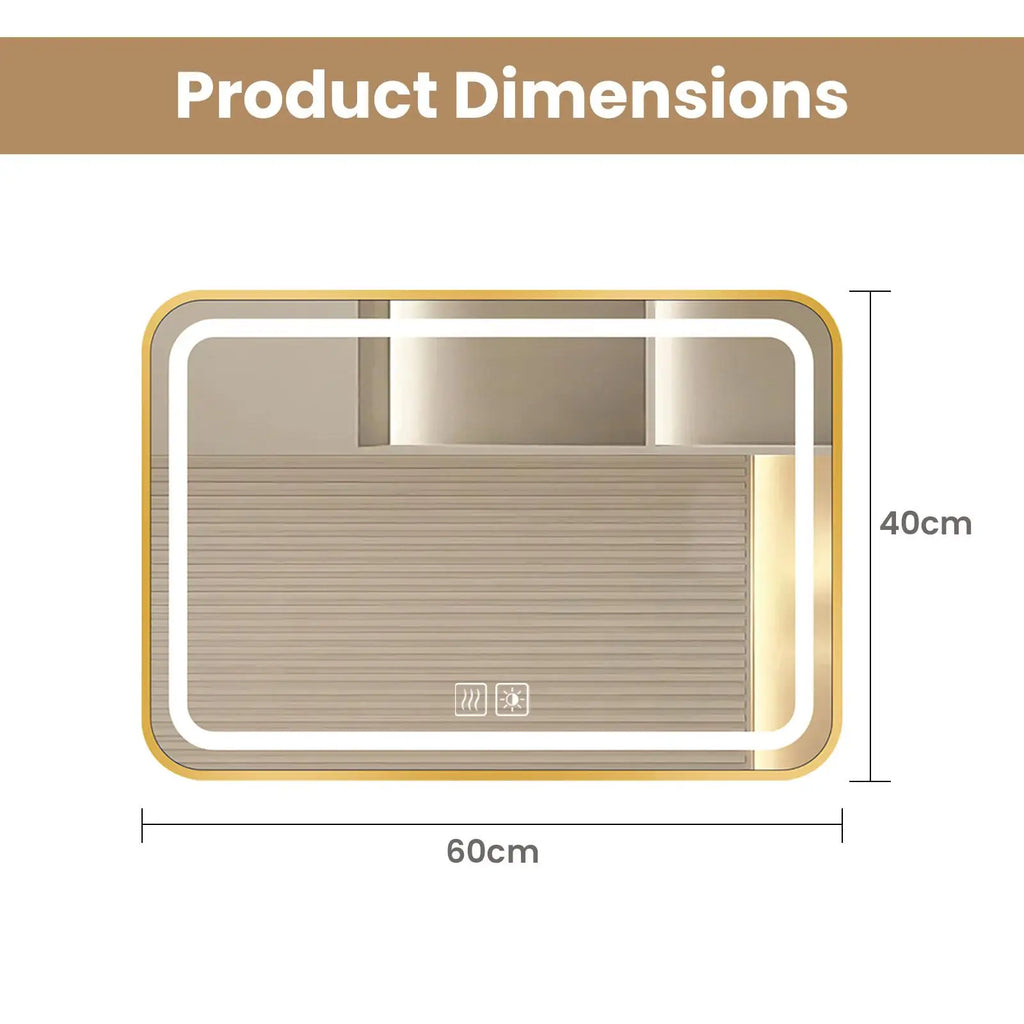 Miroir LED à cadre métal anti-buée – 3 couleurs, variateur tactile