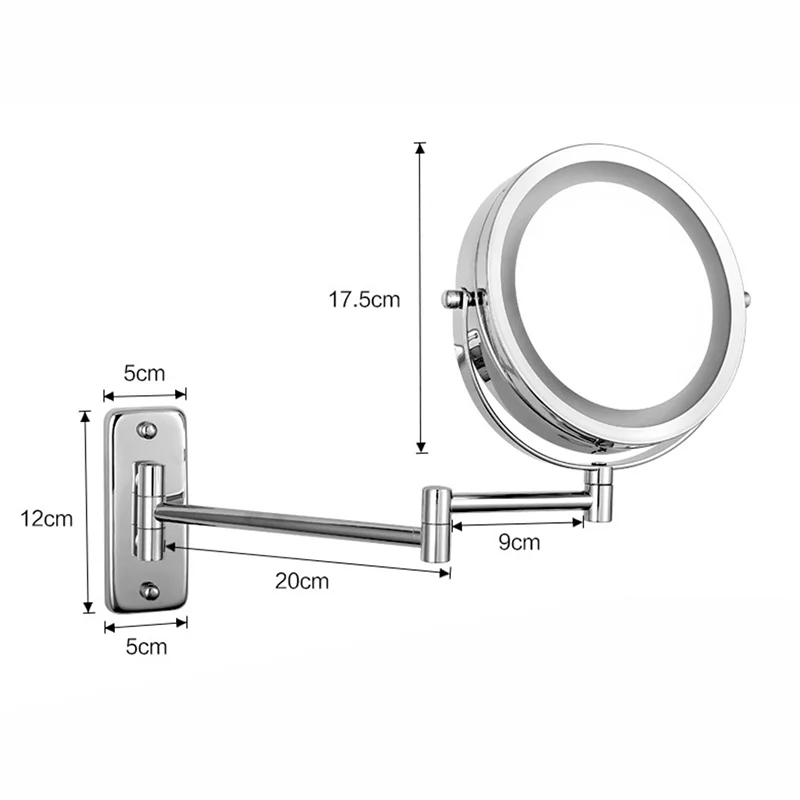 Miroir grossissant LED mural – bras extensible, x5 ou x10