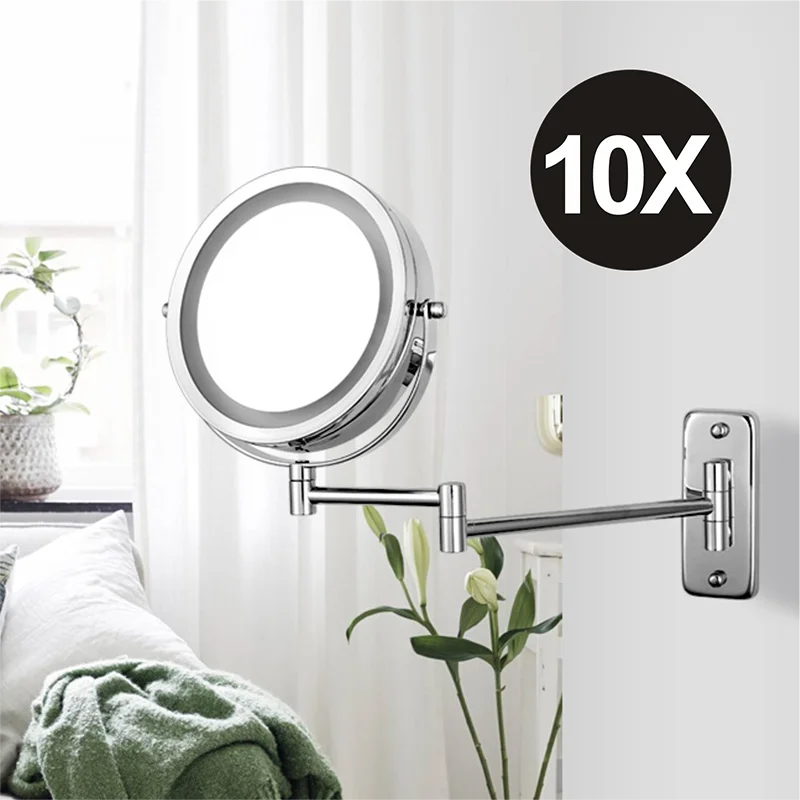 Miroir grossissant LED mural – bras extensible, x5 ou x10