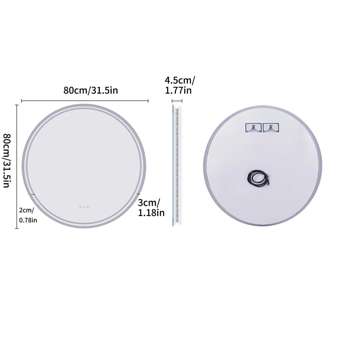 Miroir rond LED anti-buée – écran tactile, Ø 60 ou 80 cm