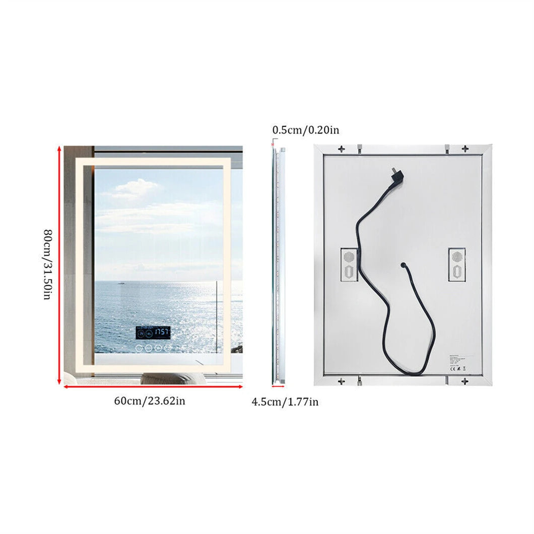 Miroir connecté LED – haut-parleur Bluetooth, horloge, anti-buée