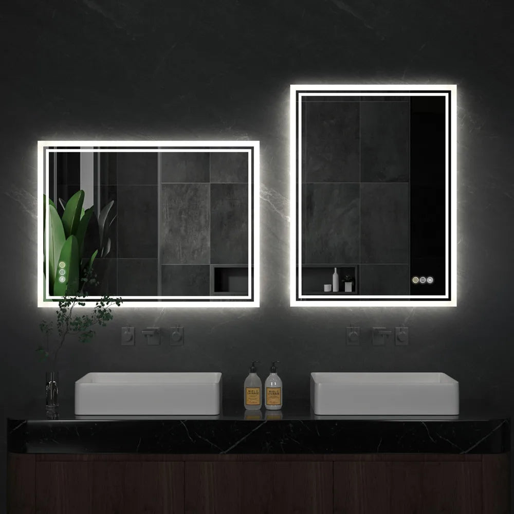 Miroir LED rétroéclairé anti-buée – sans cadre, 3 couleurs de lumière