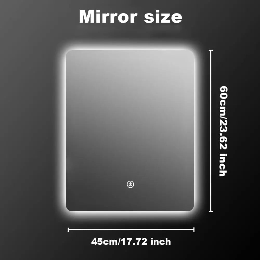 Miroir LED rétroéclairé 45 x 60 cm – tactile, 3 couleurs