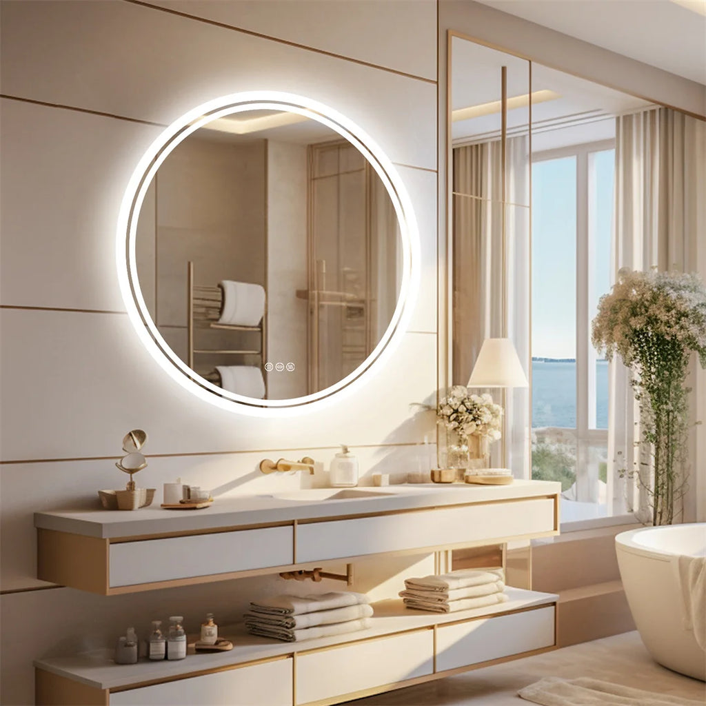 Miroir rond LED anti-buée – écran tactile, Ø 60 ou 80 cm