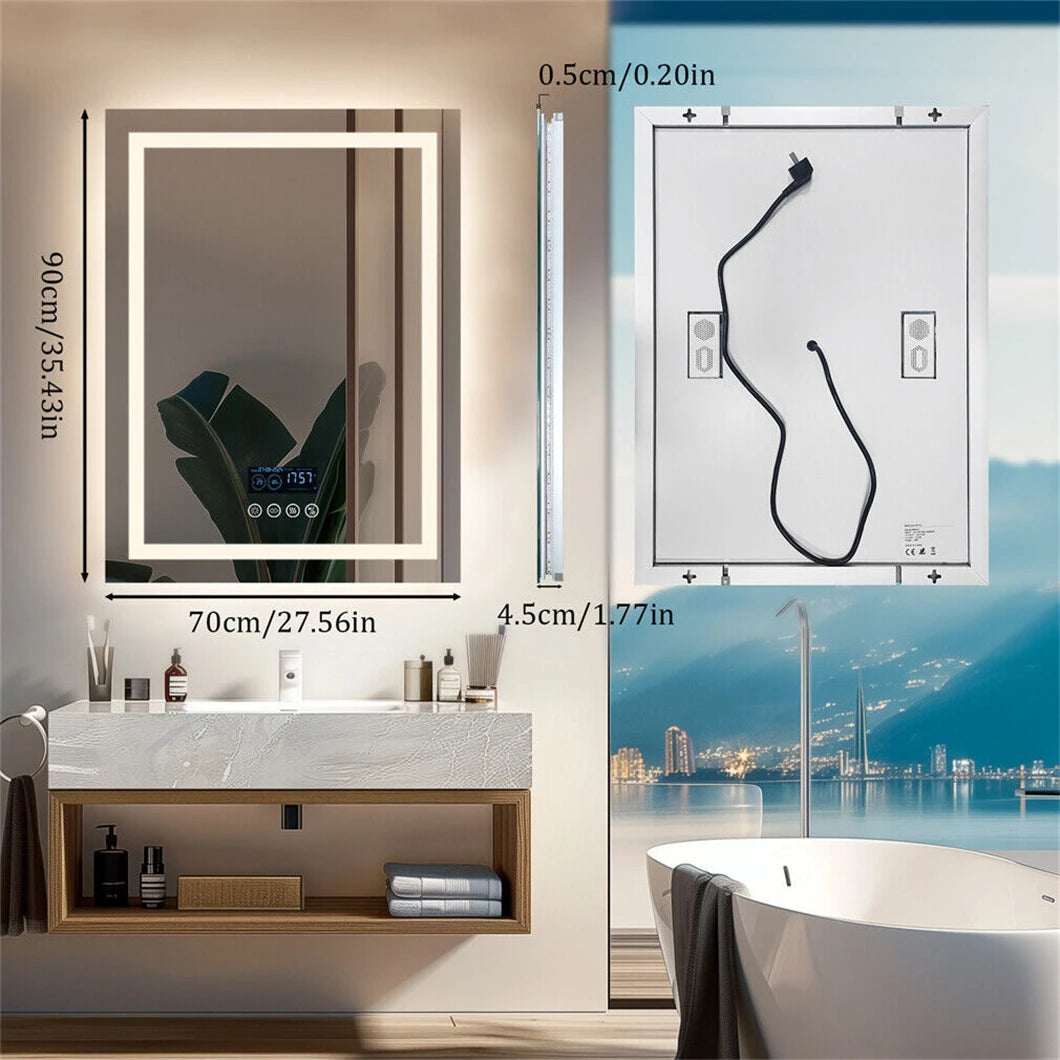 Miroir connecté LED – haut-parleur Bluetooth, horloge, anti-buée
