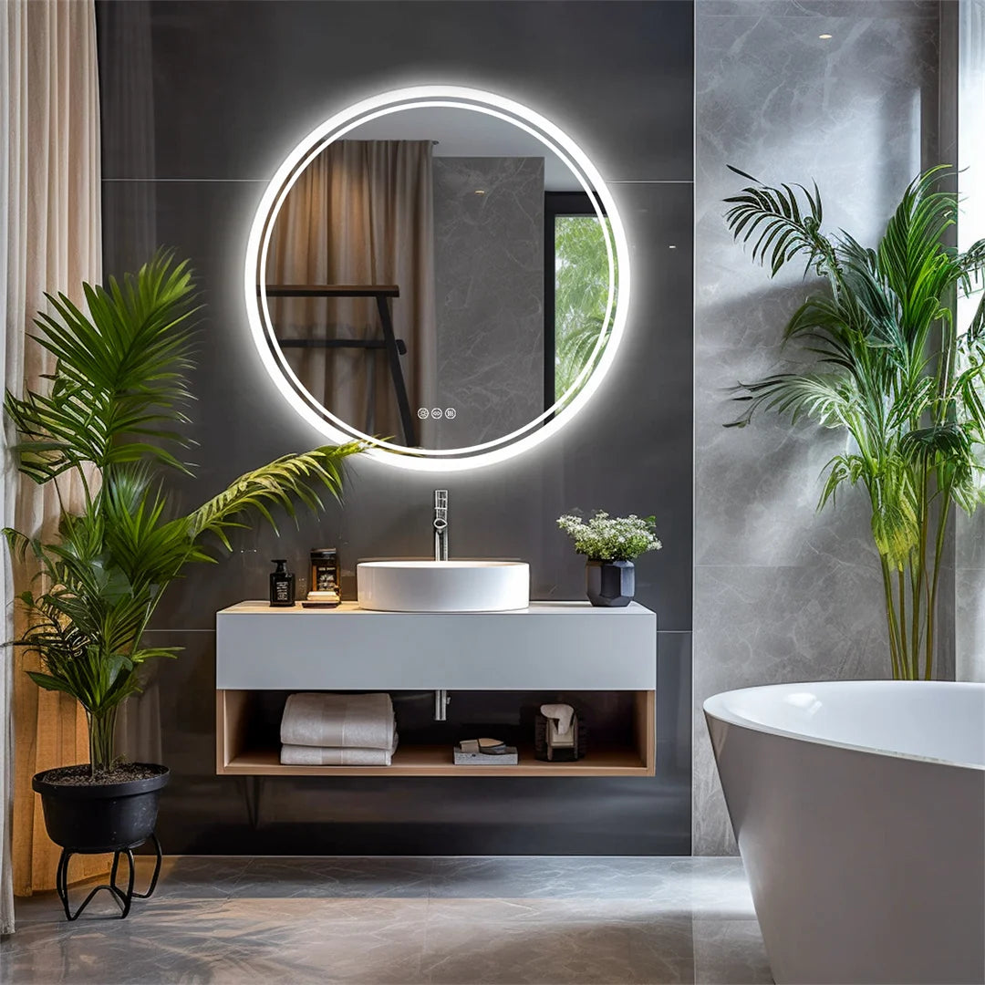 Miroir rond LED anti-buée – écran tactile, Ø 60 ou 80 cm