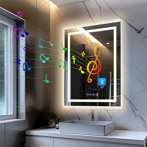 Miroir connecté LED – haut-parleur Bluetooth, horloge, anti-buée