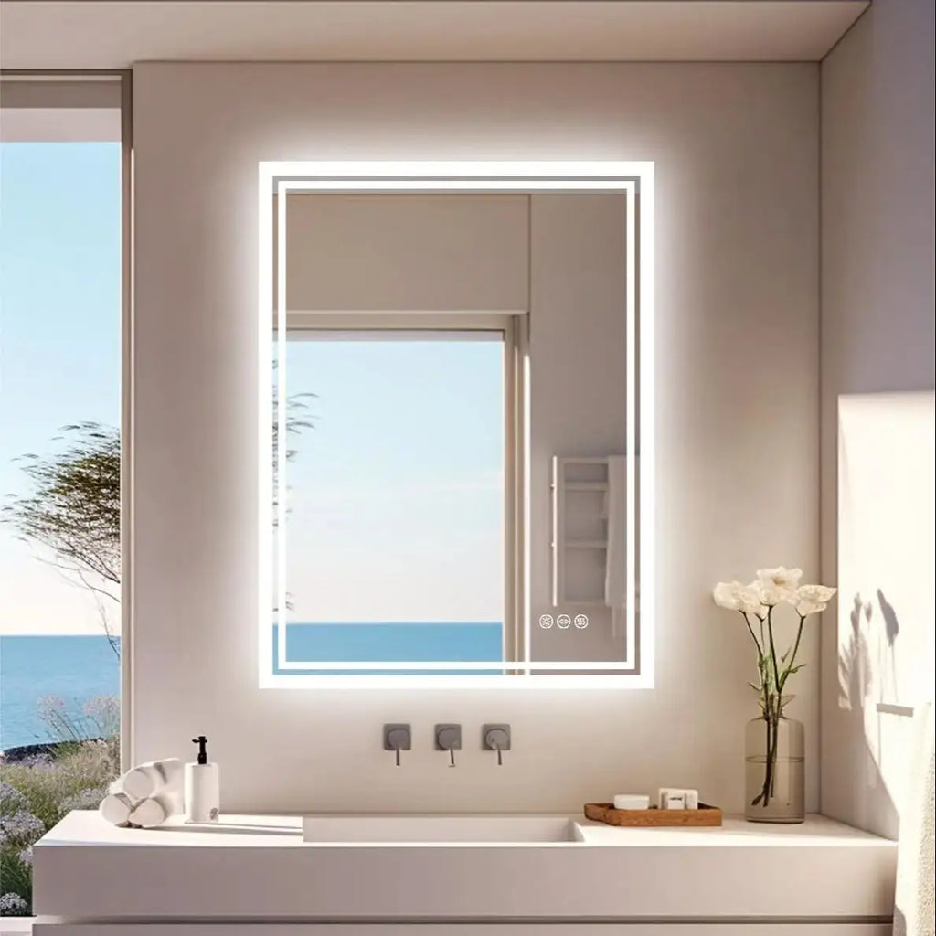 Miroir LED rectangulaire anti-buée – interrupteur tactile, 3 couleurs