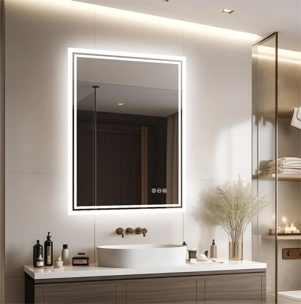 Miroir LED rectangulaire anti-buée – interrupteur tactile, 3 couleurs