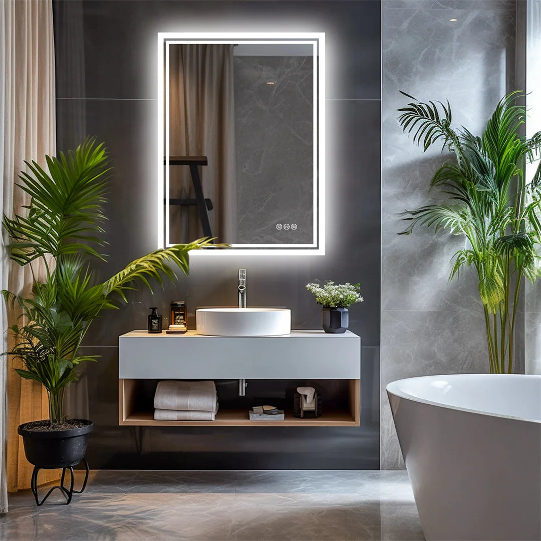 Miroir LED rétroéclairé anti-buée – sans cadre, 3 couleurs de lumière