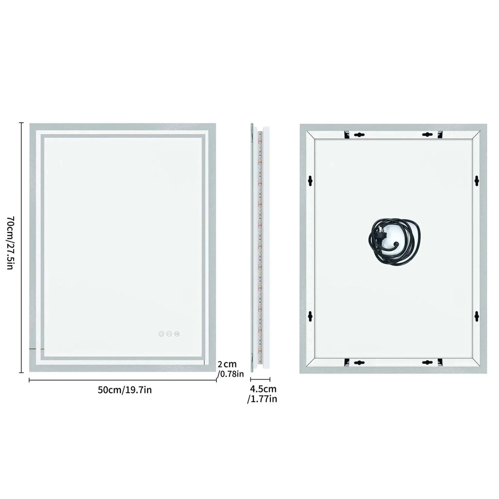 Miroir LED rectangulaire anti-buée – interrupteur tactile, 3 couleurs