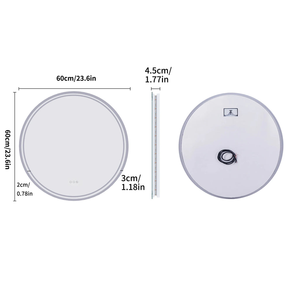 Miroir rond LED anti-buée – écran tactile, Ø 60 ou 80 cm
