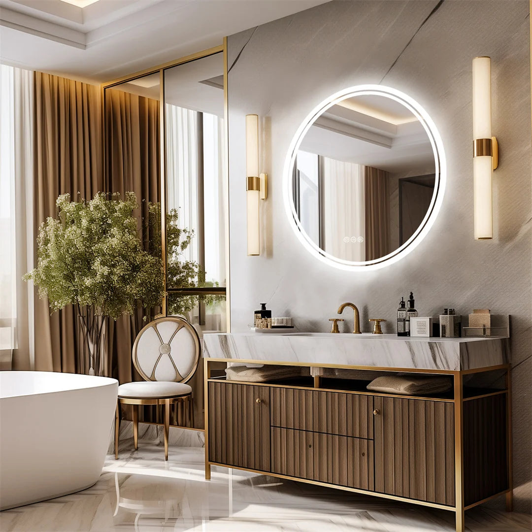 Miroir rond LED anti-buée – écran tactile, Ø 60 ou 80 cm