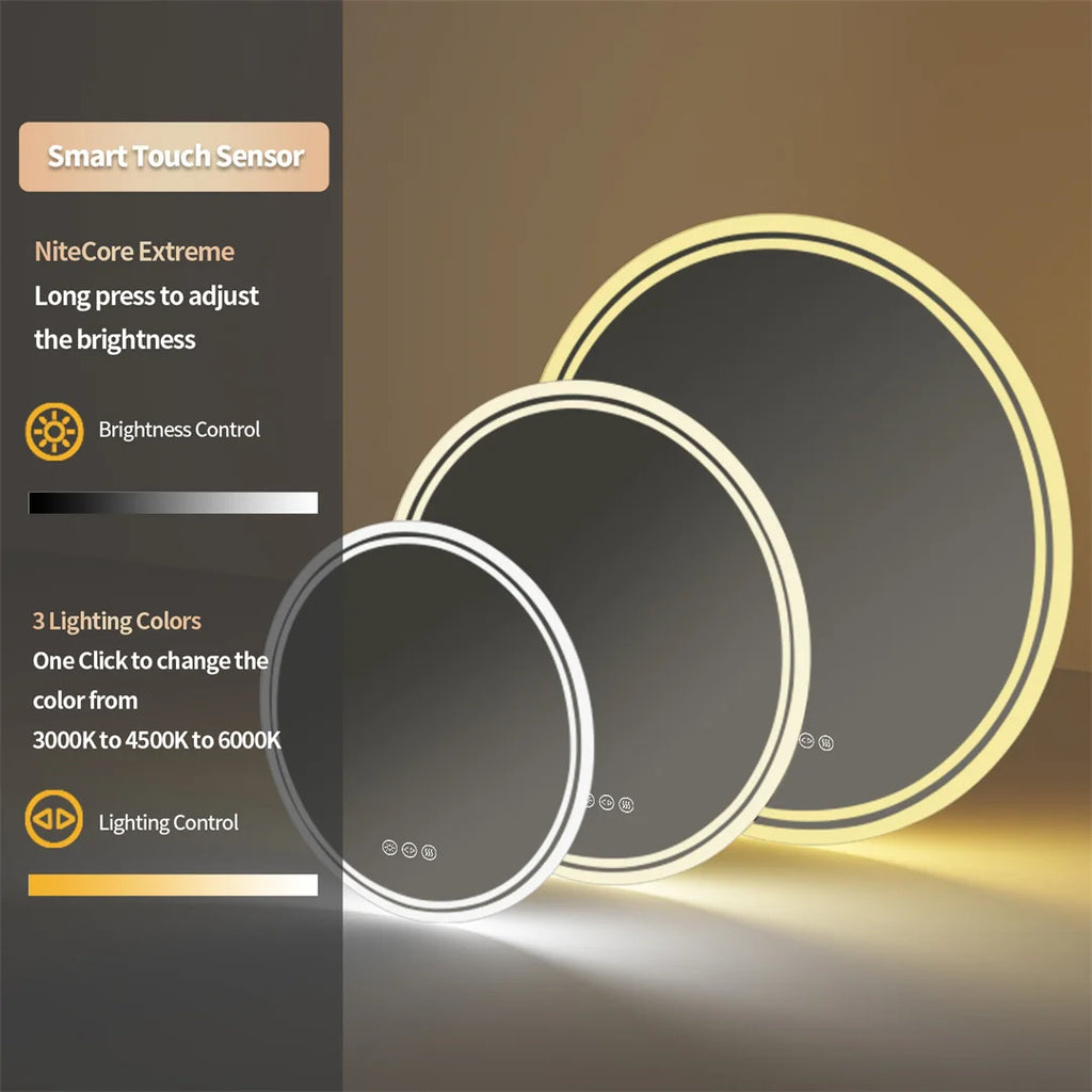 Miroir rond LED anti-buée – écran tactile, Ø 60 ou 80 cm