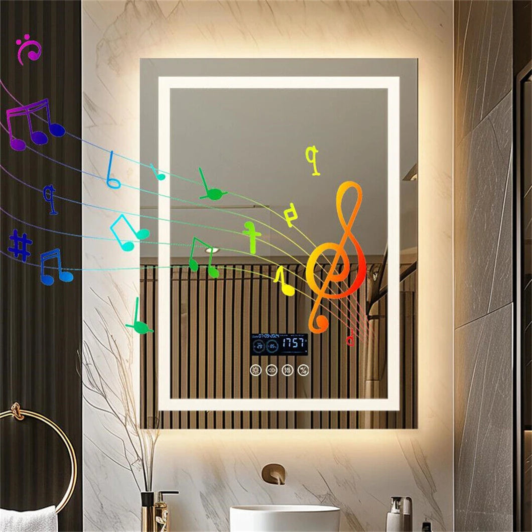 Miroir connecté LED – haut-parleur Bluetooth, horloge, anti-buée