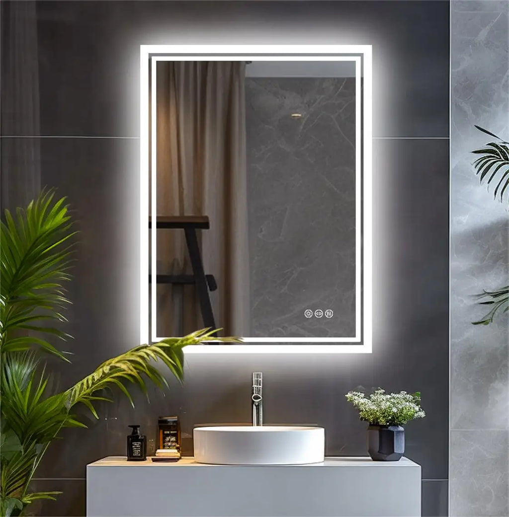 Miroir LED rectangulaire anti-buée – interrupteur tactile, 3 couleurs